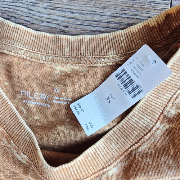 NWT Pilcro Anthropologie Acid Washed Raglan Top Cotton Knit Gold Orange - Picture 6 of 11